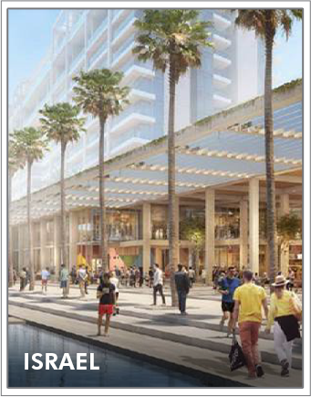 Cropped picture of a crowded luxury building interest with the text Israel